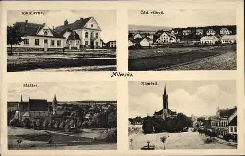Ak Milevsko Milewsk Mühlhausen Südböhmen, Turnhalle, Kloster, Platz, Kirche