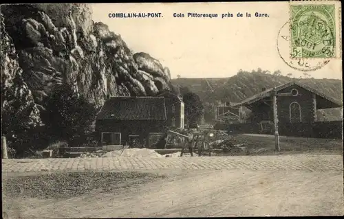 Ak Comblain au Pont Wallonien Lüttich Belgien, Straße beim Bahnhof