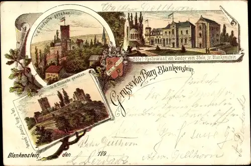 Litho Blankenstein an der Ruhr Hattingen, Burg Blankenstein, Hotel-Restaurant