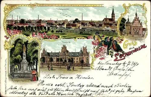 Litho Luckenwalde in Brandenburg, Totalansicht, Vögel, Hospital, Kriegerdenkmal