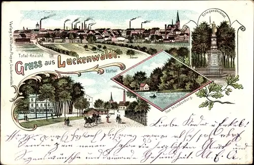 Litho Luckenwalde Teltow Fläming, See in Lindenberg, Kriegerdenkmal, Elstal
