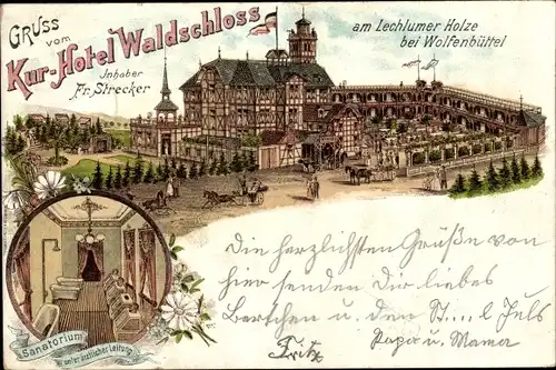 Litho Wolfenbüttel in Niedersachsen, Kurhotel Waldschloss, Sanatorium, Lechlumer Holze