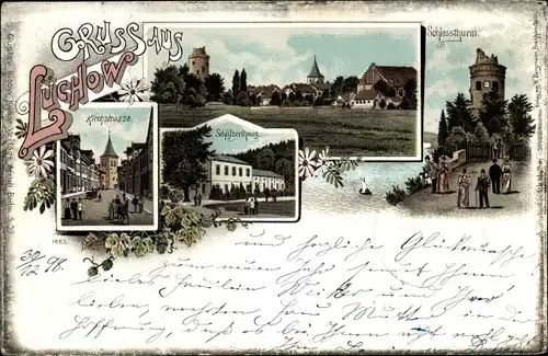 Litho Lüchow im Wendland, Kirchstraße, Schützenhaus, Schlossturm