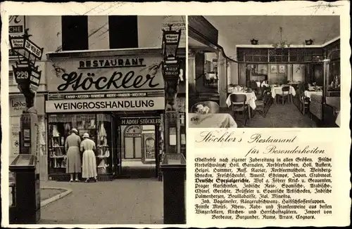 Ak Berlin Charlottenburg, Stöckler's Restaurant für Besonderheiten, Kurfürstendamm 228