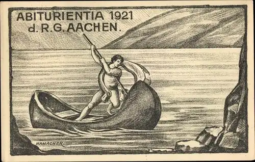 Studentika Künstler Ak Hamacher, Aachen, Abiturientia 1921, Mann im Ruderboot