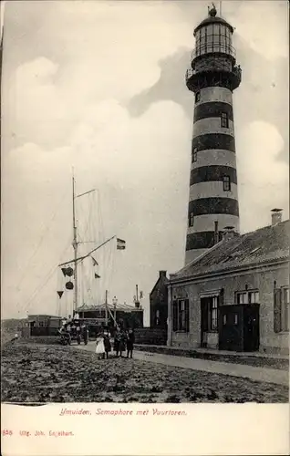 Ak IJmuiden Ymuiden Velsen Nordholland, Semaphor mit Leuchtturm