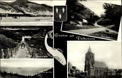 Ak Valkenisse Veere Walcheren Zeeland Niederlande, Kirche, Strand, Dünen