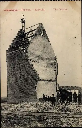 Ak Zeebrugge Westflandern, Ruine der Schule