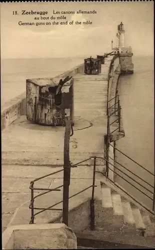 Ak Zeebrugge Westflandern, Les canons allemands au bout du mole, Leuchtturm