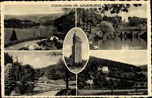 Ak Iserlohn im Märkischen Kreis, Danzturm, Franzosenhohl, Stadtteiche, Total