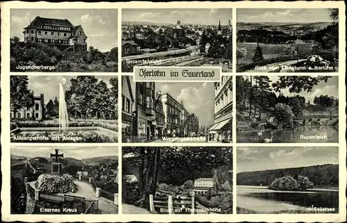 Ak Iserlohn im Märkischen Kreis, Jugendherberge, Gesamtansicht, Parkanlagen Seilersee, Straßenpartie