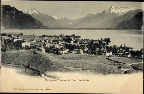 Ak Vevey, der Waadtländer Turm und die Dent du Midi