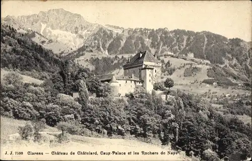 Ak Clarens Montreux Kanton Waadt, Château de Châtelard, Caux Palace und Rochers de Naye