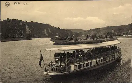 Ak Yvoir sur Meuse Wallonien Namur, L'Ile, Fahrgastschiff