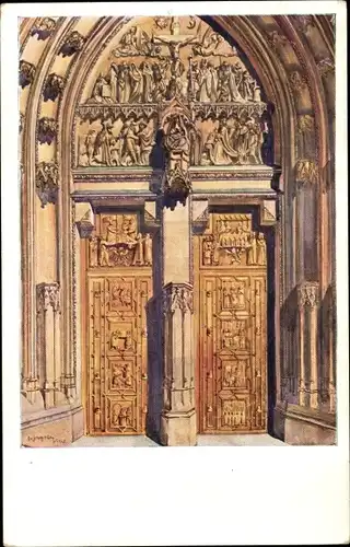 Ak Praha Prag Tschechien, Velechram Sv. Vita, Eingang Kirche, Holzschnitzerei
