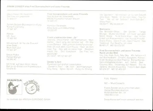 Ak Musiker Frank Zander, Fred Sonnenschein und seine Freunde, Autogramm