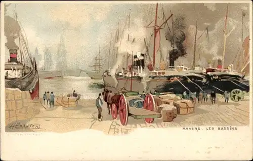 Künstler Litho Cassiers, H., Antwerpen Antwerpen Flandern, Les Bassins, Hafenpartie