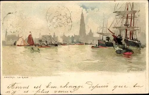 Künstler Litho Cassiers, H., Antwerpen Anvers Flandern, La Rade, Hafen, Segelschiffe