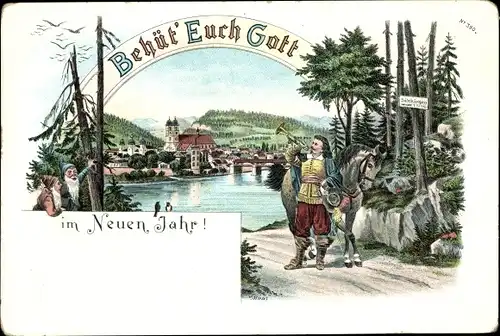 Litho Trompeter von Säckingen, Behüt Euch Gott, Glückwunsch Neujah