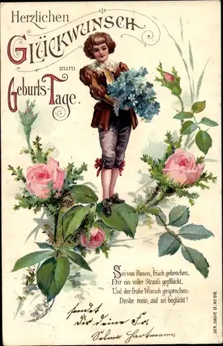 Präge Litho Glückwunsch Geburtstag, Junge, Rosen