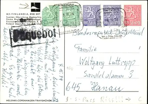 Ak Schiff MS Finlandia, Finlandia Line, Finland Steamship Co.