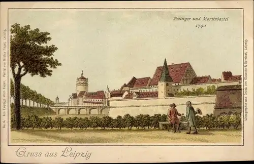 Litho Leipzig in Sachsen, Zwinger und Moritzbastei um 1790