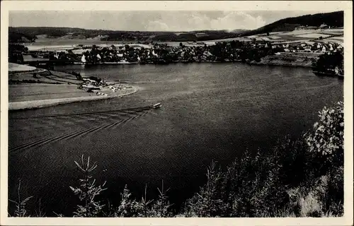 Ak Saalburg in Thüringen, Blick vom Künsdorfer Berg, Boot