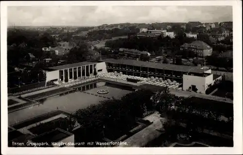 Ak Essen im Ruhrgebiet, Grugapark, Hauptrestaurant, Wasserfontäne