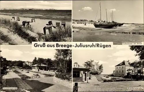 Ak Juliusruh Breege auf Rügen, Strand, Fischerboote, Strandpromenade