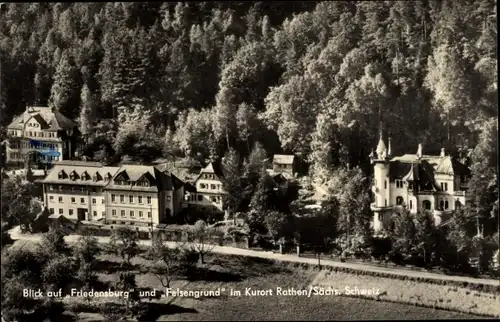 Ak Rathen an der Elbe Sächsische Schweiz, Friedensburg, Felsengrund