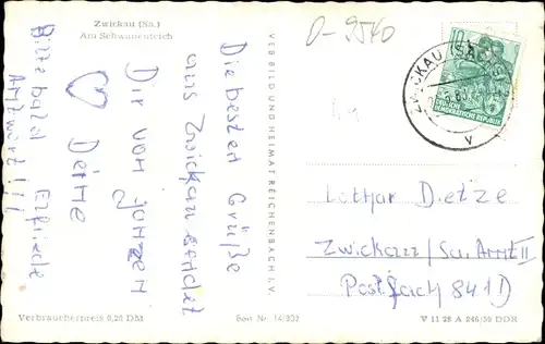 Ak Zwickau in Sachsen, Schwanenteich