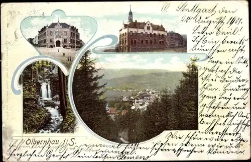 Ak Olbernhau in Sachsen, Wasserfall, Panorama, Schloss