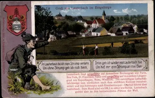 Wappen Ak Lauterbach Marienberg im Erzgebirge, Teilansicht, Verlorener Strumpf