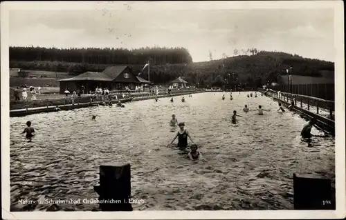 Ak Grünhainichen im Erzgebirge, Naturbad, Schwimmbad