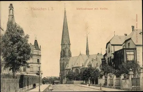 Ak Hainichen in Sachsen, Wettinstraße, Kirche