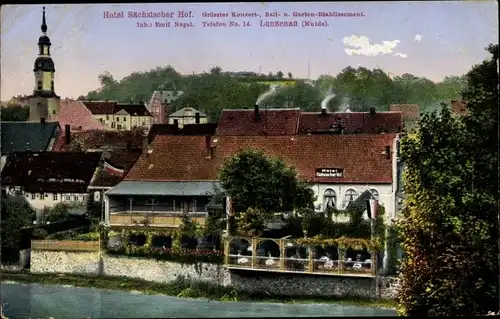 Ak Lunzenau in Sachsen, Kirche, Hotel Sächsischer Hof