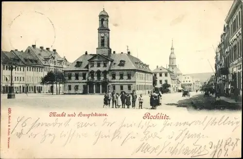 Ak Rochlitz an der Mulde, Markt und Hauptstraße, Rathaus