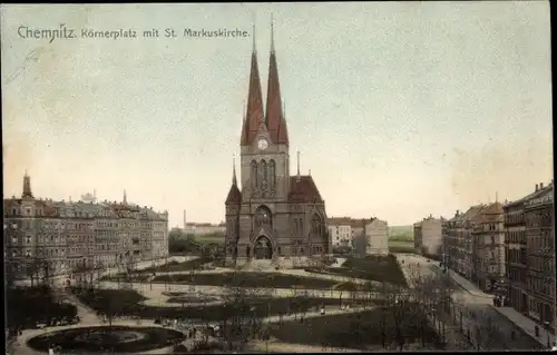 Ak Chemnitz in Sachsen, Körnerplatz, St. Markuskirche