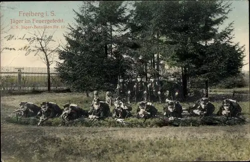 Ak Freiberg in Sachsen, Jäger im Feuergefecht, K. S. Jäger Bataillon Nr. 12