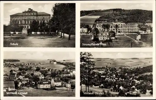 Ak Burkhardtsdorf im Erzgebirge, Schule, Mittlerer Ortsteil, Strumpffabrik Pfau