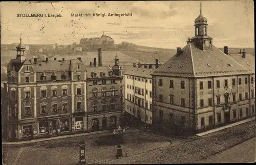 Ak Stollberg im Erzgebirge, Markt mit Königliches Amtsgericht