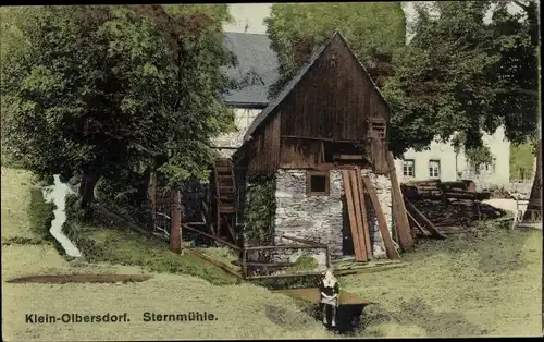 Ak Kleinolbersdorf Altenhain Chemnitz in Sachsen, Blick auf die Sternmühle, Bach