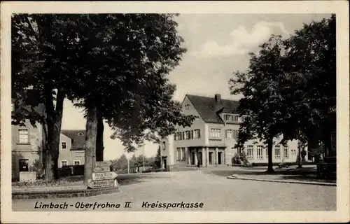 Ak Limbach Oberfrohna in Sachsen, Straßenpartie mit Kreissparkasse