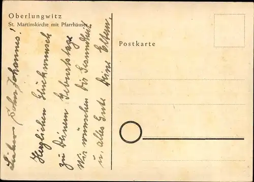 Ak Oberlungwitz in Sachsen, Blick über die Pfarrhäuser zur St. Martinskirche