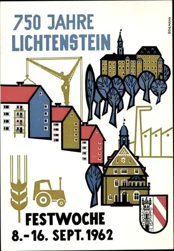 Künstler Ak Lichtenstein Callnberg, 750 Jahre Stadtjubiläum, Festwoche 8.-16. Sept. 1962, Wappen