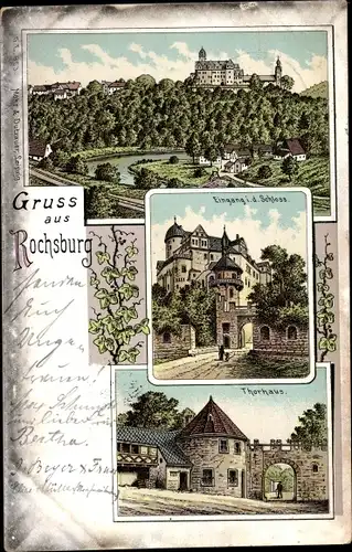 Litho Rochsburg Lunzenau in Sachsen, Schloss Rochsburg, Thorhaus