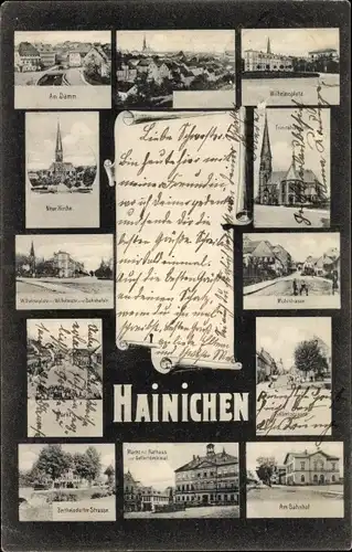 Ak Hainichen in Sachsen, Stadt, Wilhelmsplatz, Kirche, am Bahnhof, Rathaus