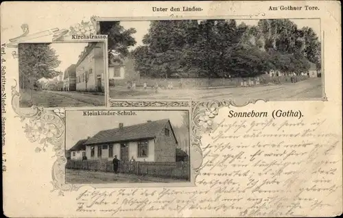 Ak Sonneborn in Thüringen, Kirchstraße, Unter den Linden, Kleinkinder Schule, Am Gothaer Tor