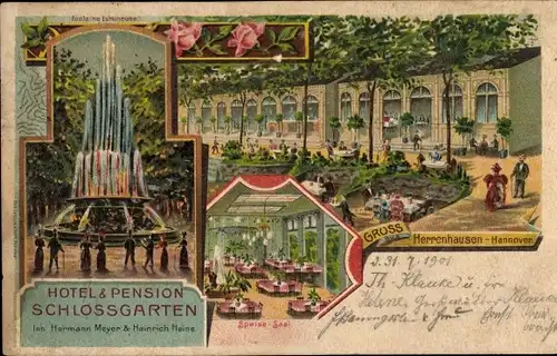 Litho Herrenhausen Hannover in Niedersachsen, Hotel Pension Schlossgarten