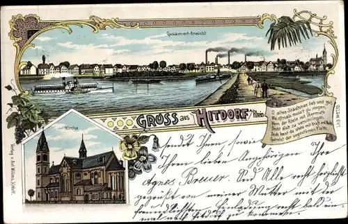 Litho Hitdorf Leverkusen in Nordrhein Westfalen, Gesamtansicht, Kirche